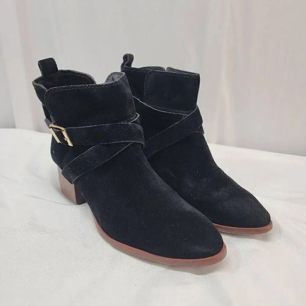Kate Spade Size 8.5 Polly Ankle Boots Black Suede Bow Back Booties